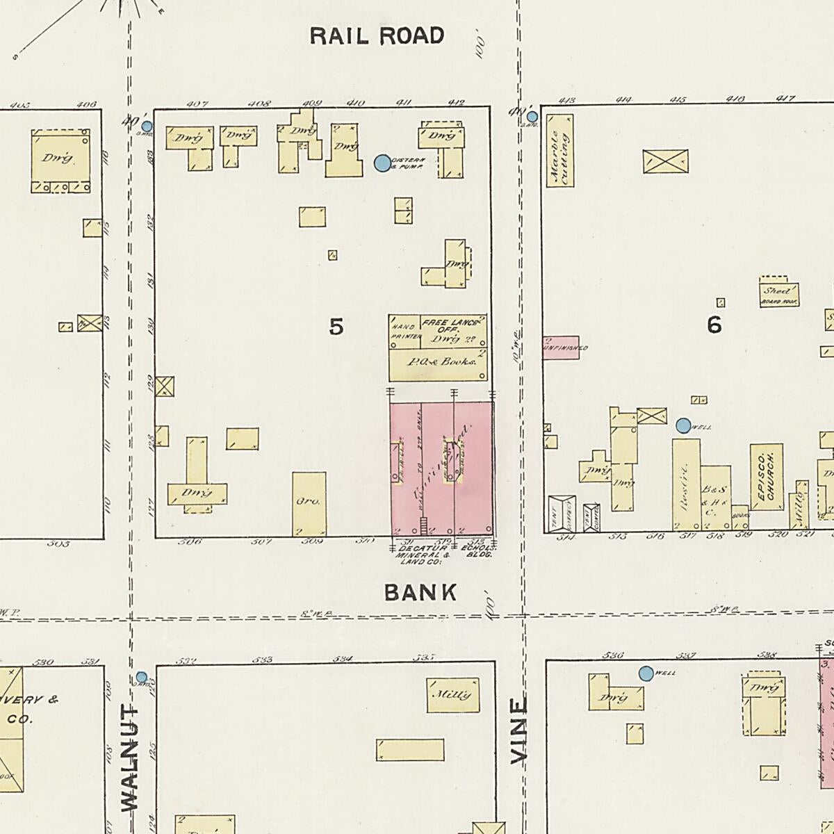 This old map of New Decatur, Morgan County, Alabama was created by Sanborn Map Company in 1888