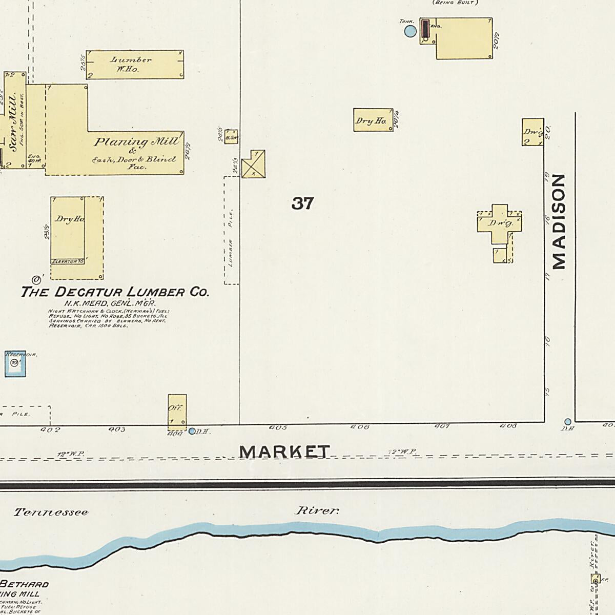 This old map of New Decatur, Morgan County, Alabama was created by Sanborn Map Company in 1888