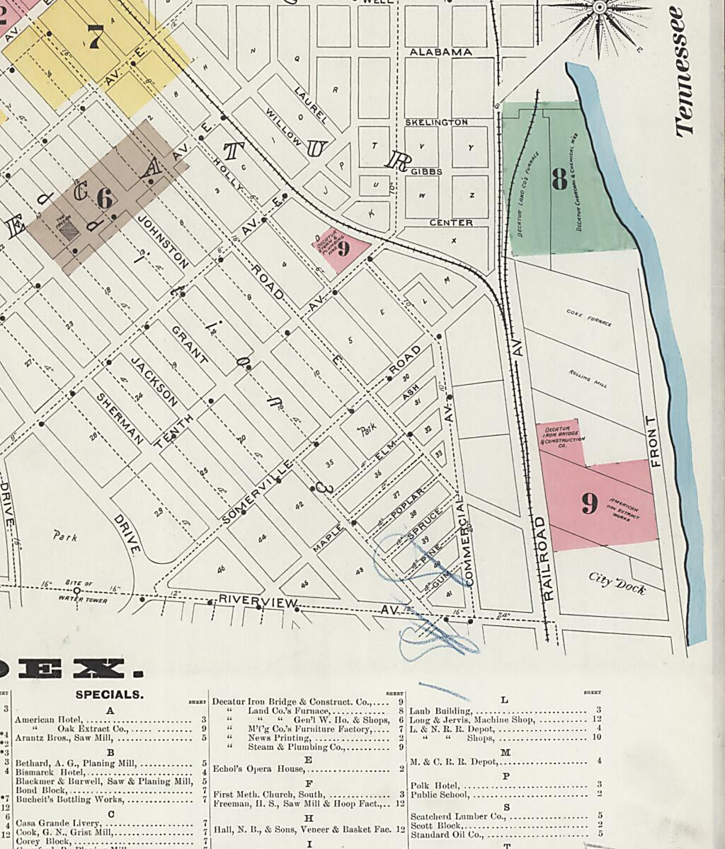 This old map of New Decatur, Morgan County, Alabama was created by Sanborn Map Company in 1894