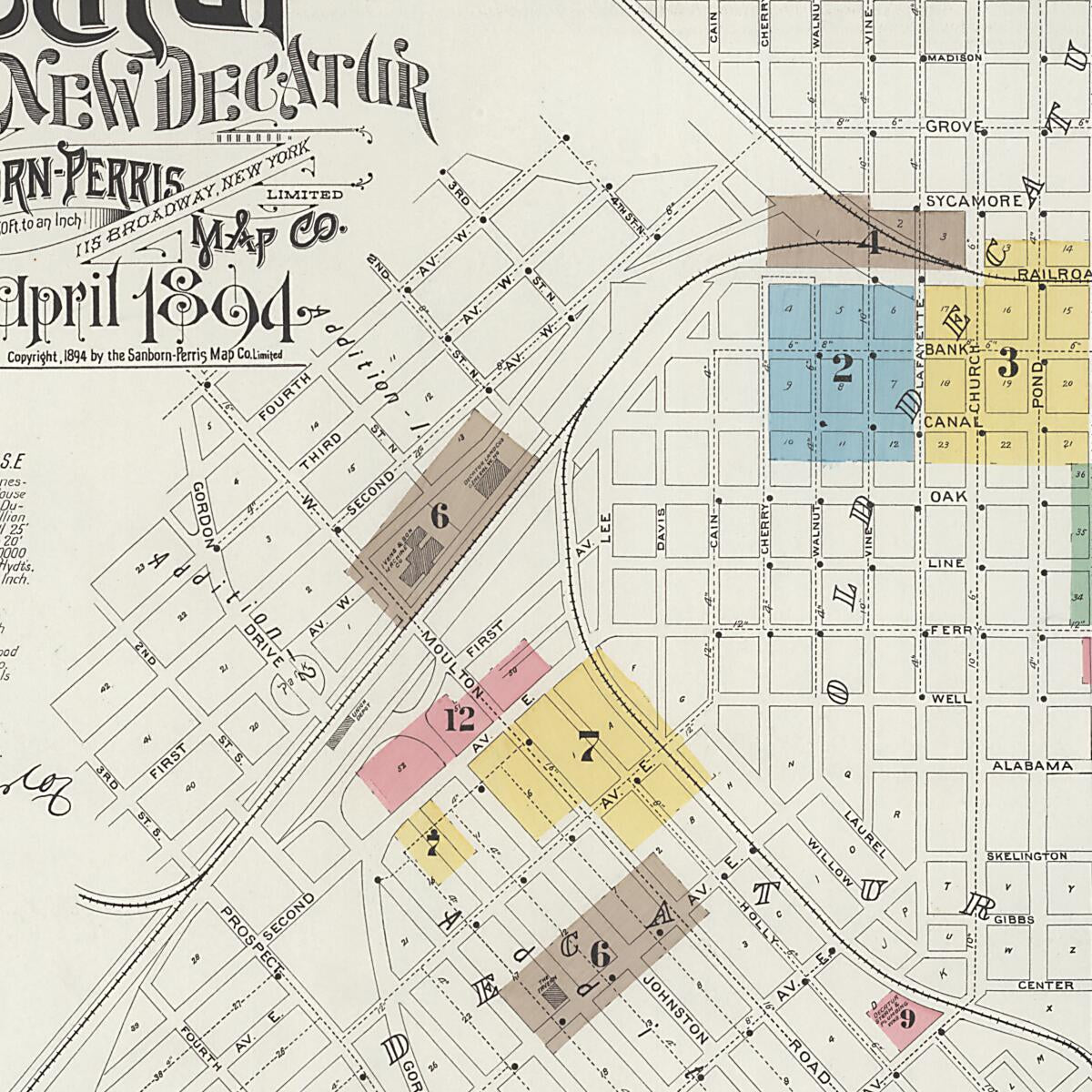 This old map of New Decatur, Morgan County, Alabama was created by Sanborn Map Company in 1894
