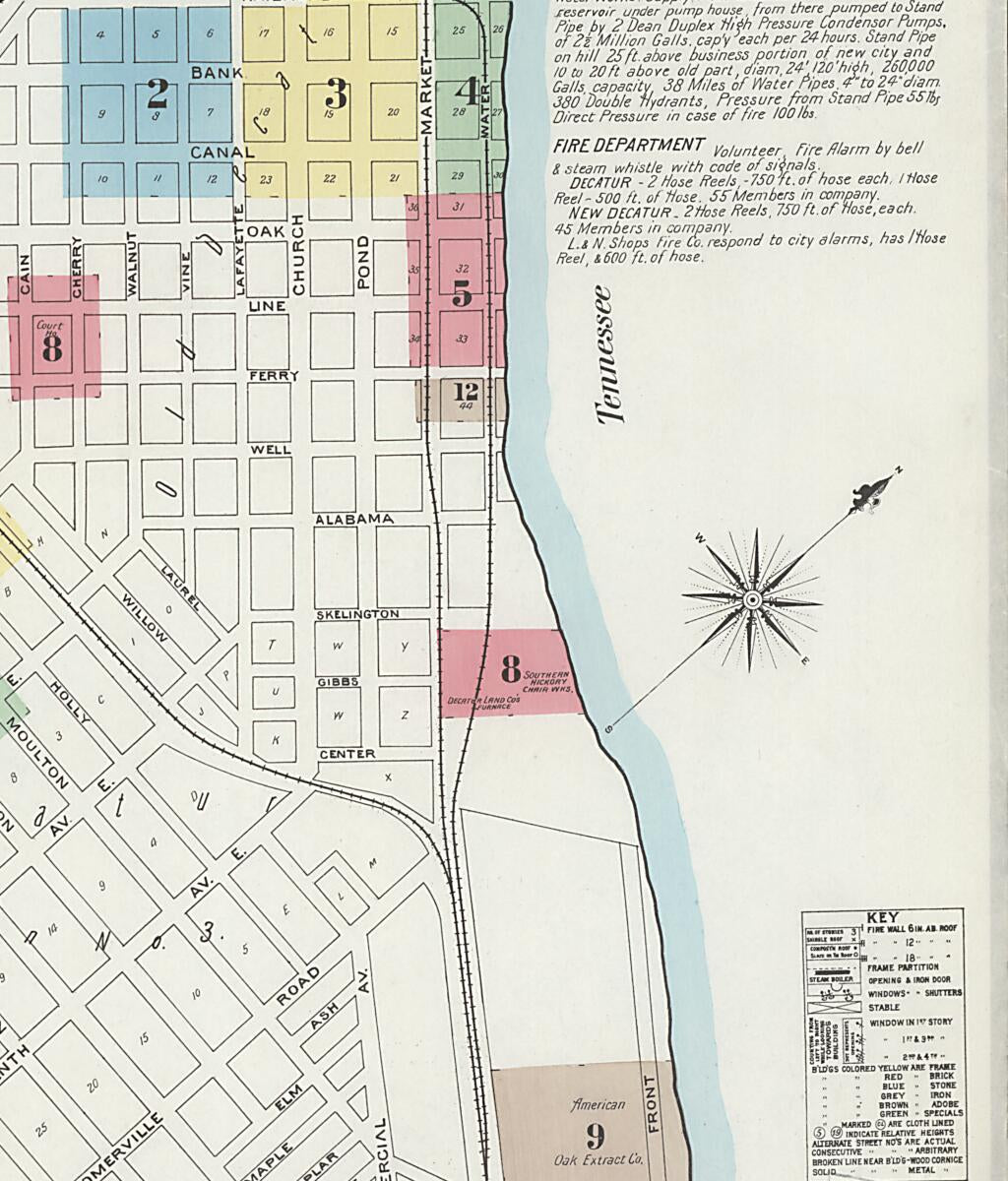 This old map of New Decatur, Morgan County, Alabama was created by Sanborn Map Company in 1898