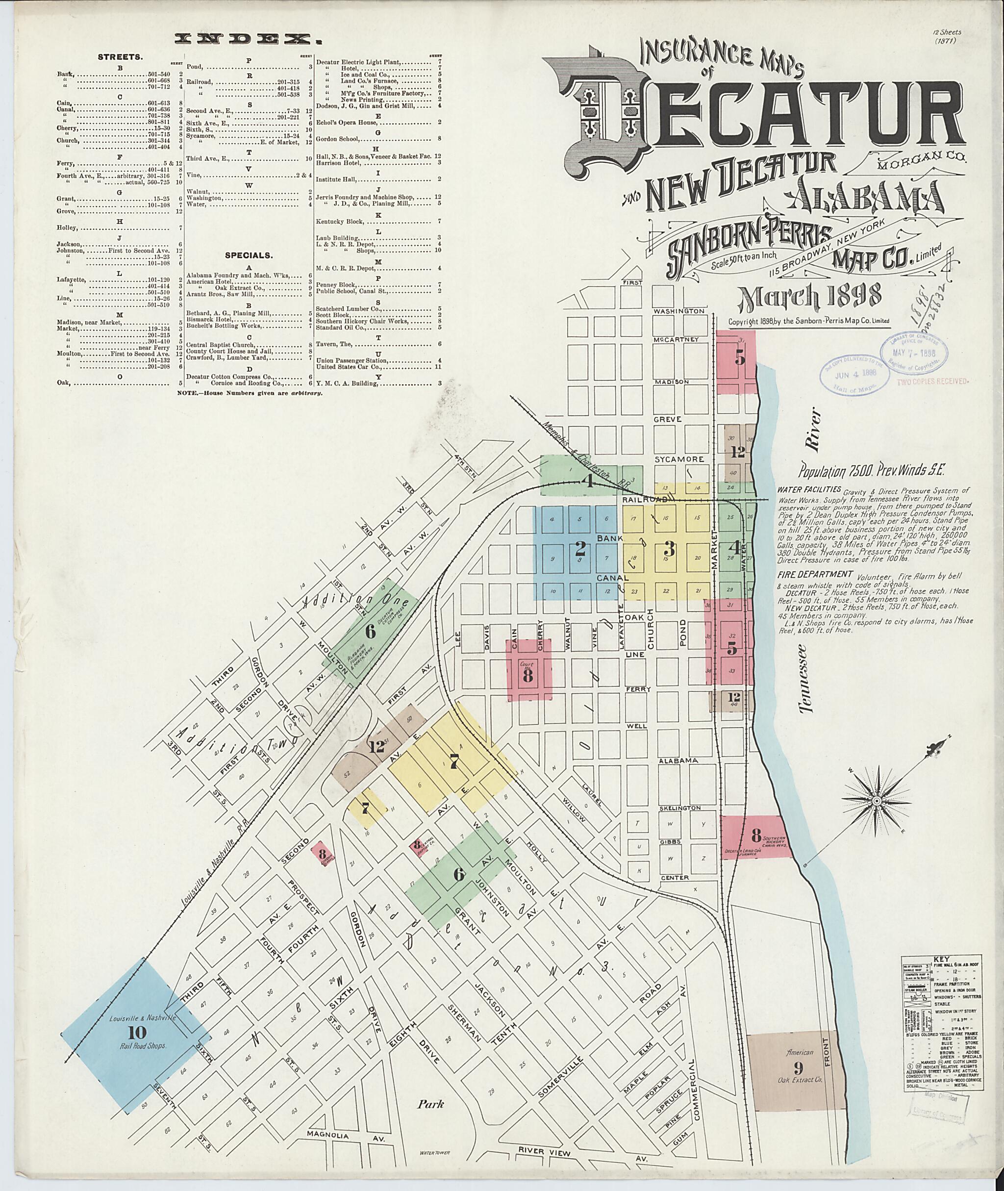 Decatur, Morgan County, Alabama 1898 (Sheet 1) by Relic Map Company