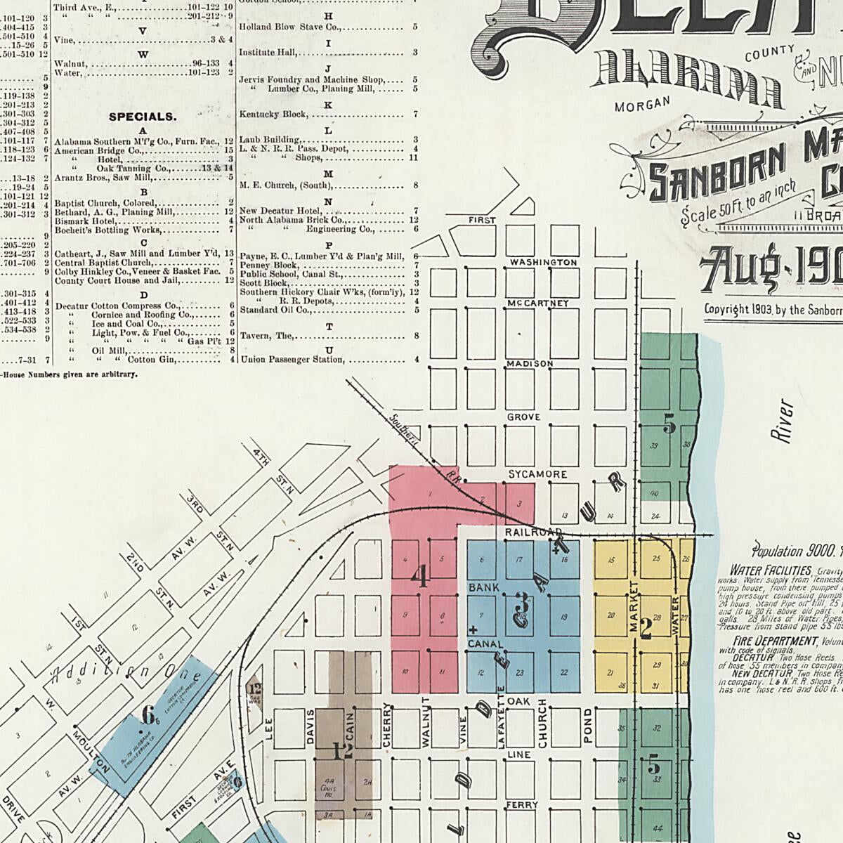 This old map of New Decatur, Morgan County, Alabama was created by Sanborn Map Company in 1903