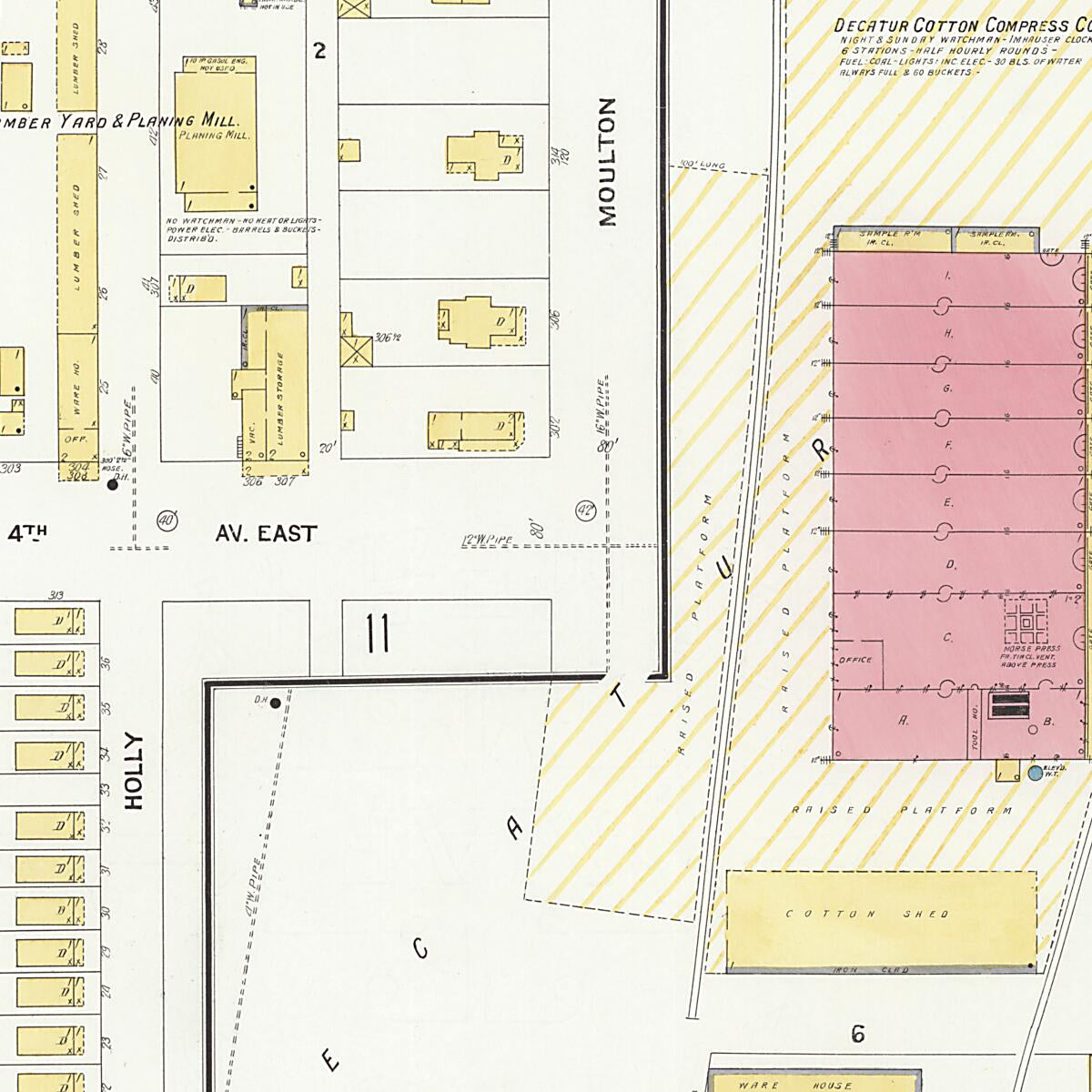 This old map of New Decatur, Morgan County, Alabama was created by Sanborn Map Company in 1908