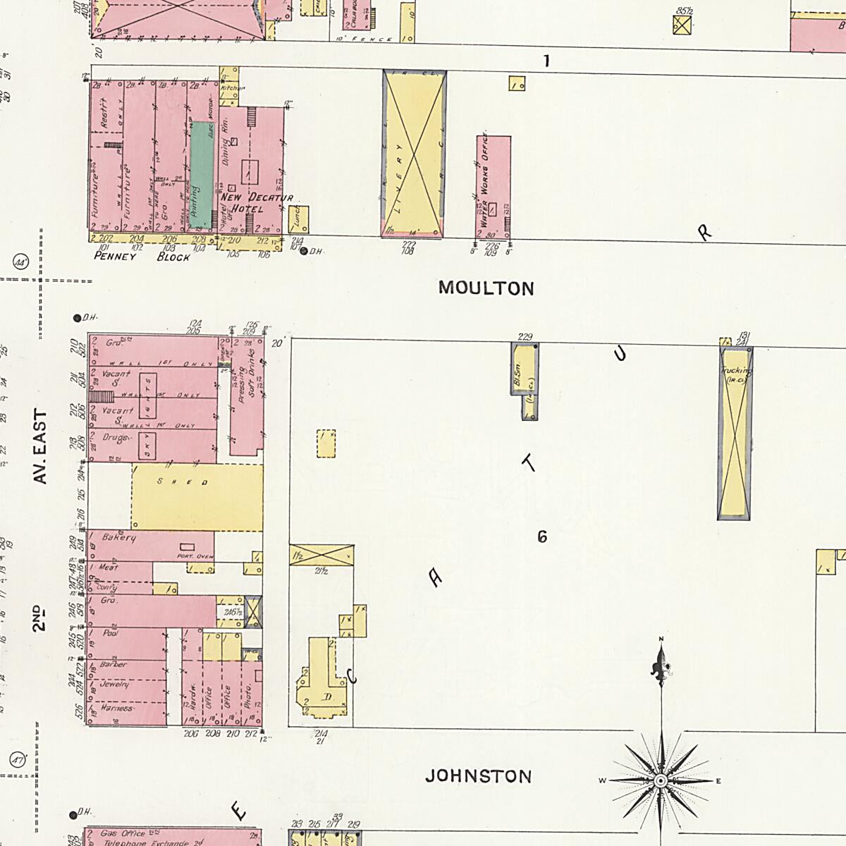 This old map of New Decatur, Morgan County, Alabama was created by Sanborn Map Company in 1908