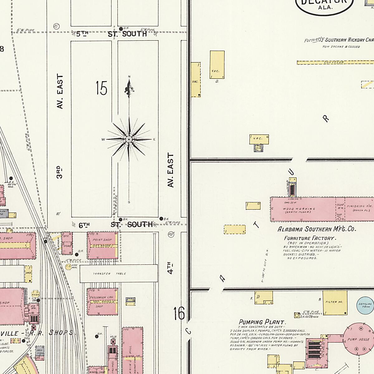 This old map of New Decatur, Morgan County, Alabama was created by Sanborn Map Company in 1908