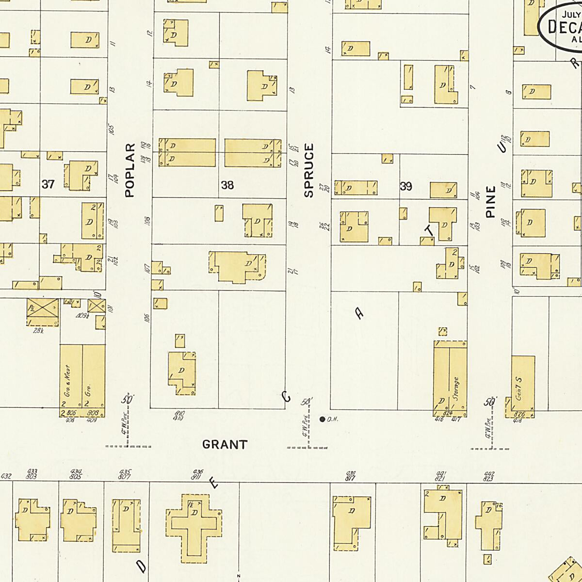 This old map of New Decatur, Morgan County, Alabama was created by Sanborn Map Company in 1908