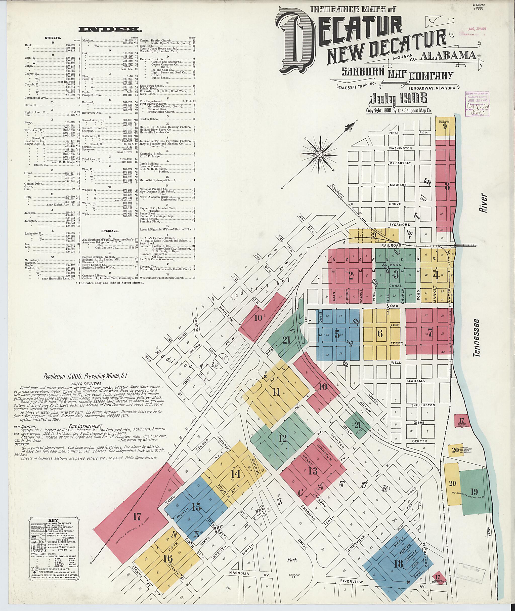 Decatur, Morgan County, Alabama 1908 (Sheet 1) by Relic Map Company