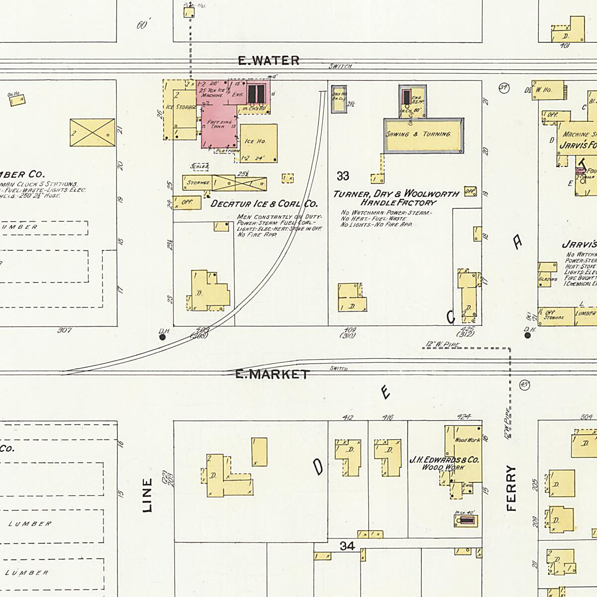 This old map of New Decatur, Morgan County, Alabama was created by Sanborn Map Company in 1908