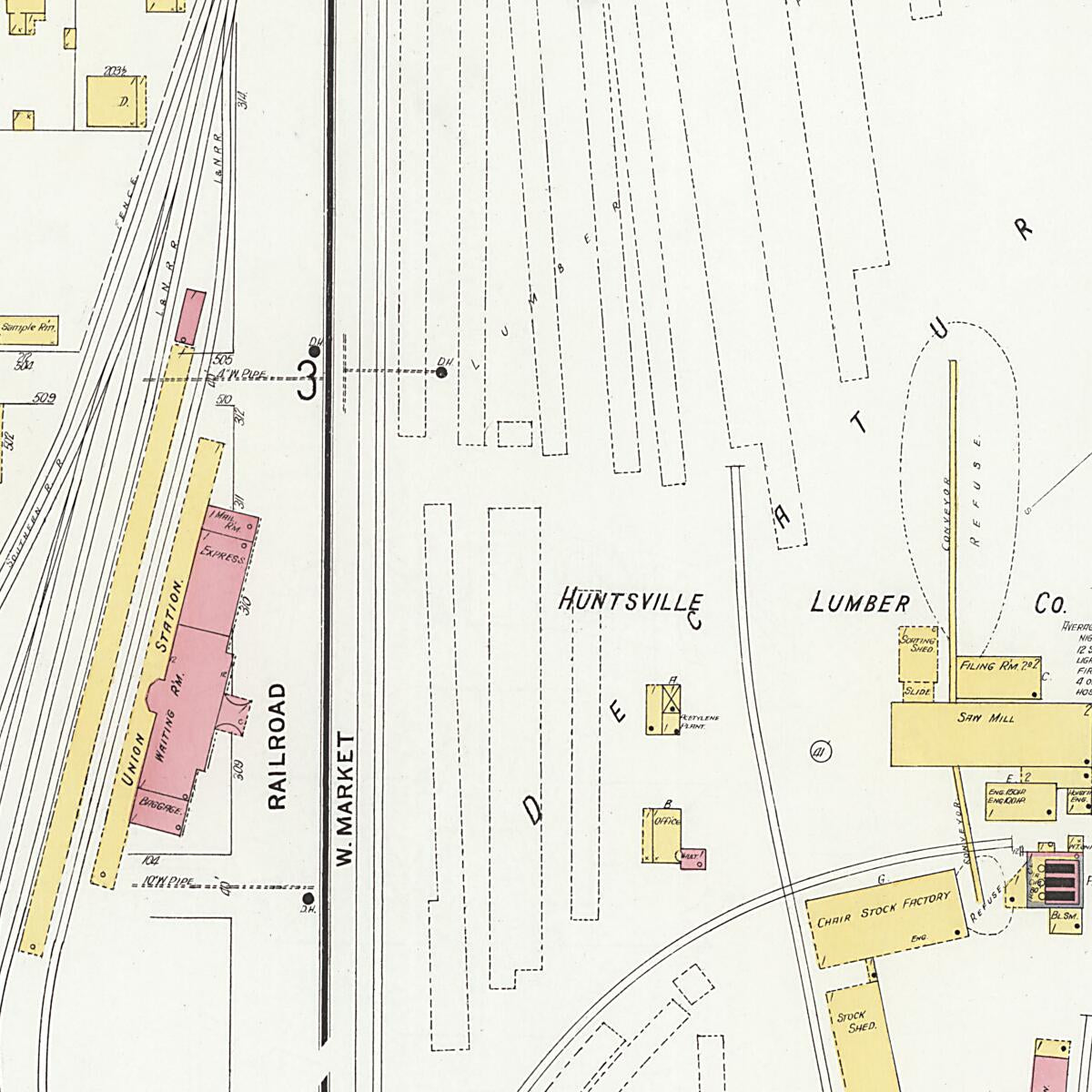 This old map of New Decatur, Morgan County, Alabama was created by Sanborn Map Company in 1908