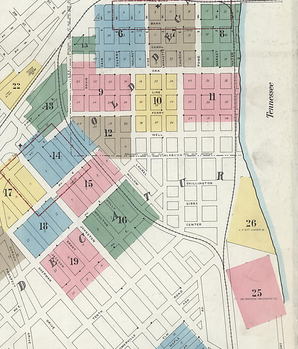 This old map of New Decatur, Morgan County, Alabama was created by Sanborn Map Company in 1913