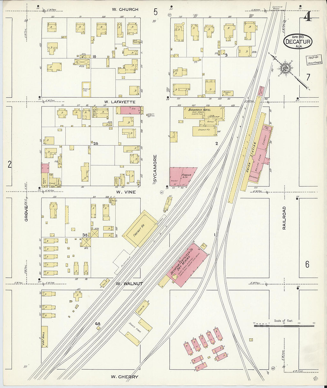 This old map of New Decatur, Morgan County, Alabama was created by Sanborn Map Company in 1913