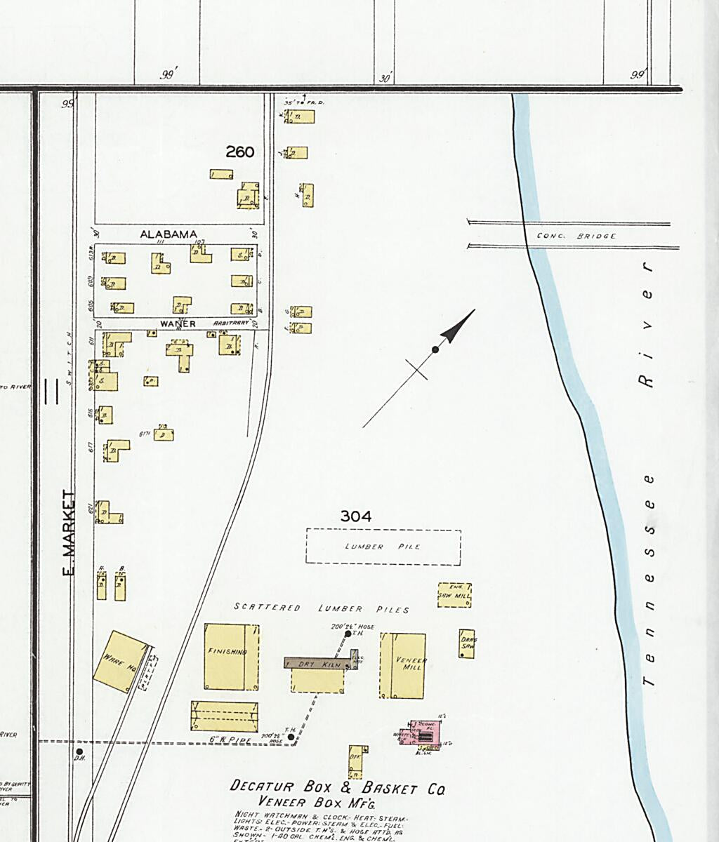This old map of Decatur, Morgan County, Alabama was created by Sanborn Map Company in 1927