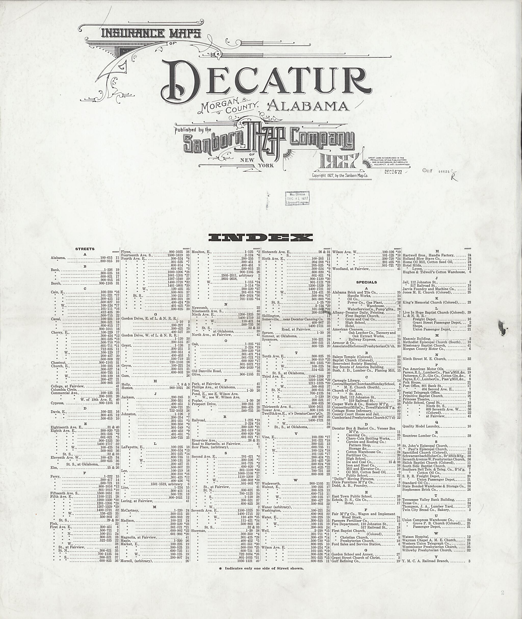 Decatur, Morgan County, Alabama 1927 (Sheet 1 of 42) by Relic Map Company