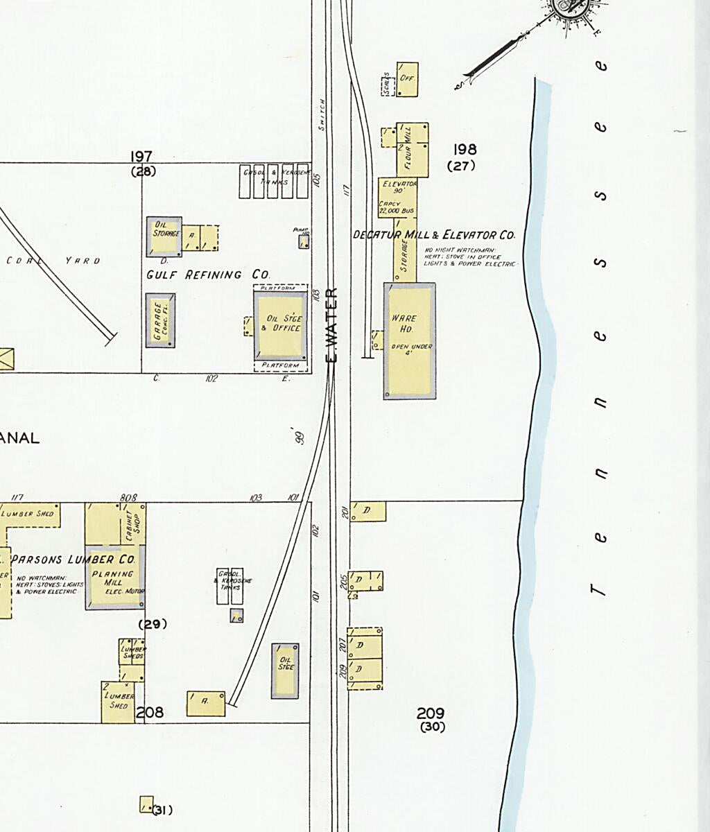 This old map of Decatur, Morgan County, Alabama was created by Sanborn Map Company in 1927