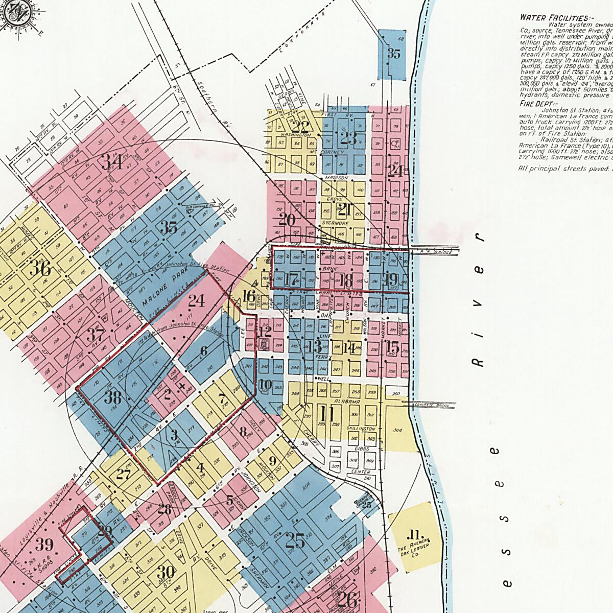 This old map of Decatur, Morgan County, Alabama was created by Sanborn Map Company in 1927