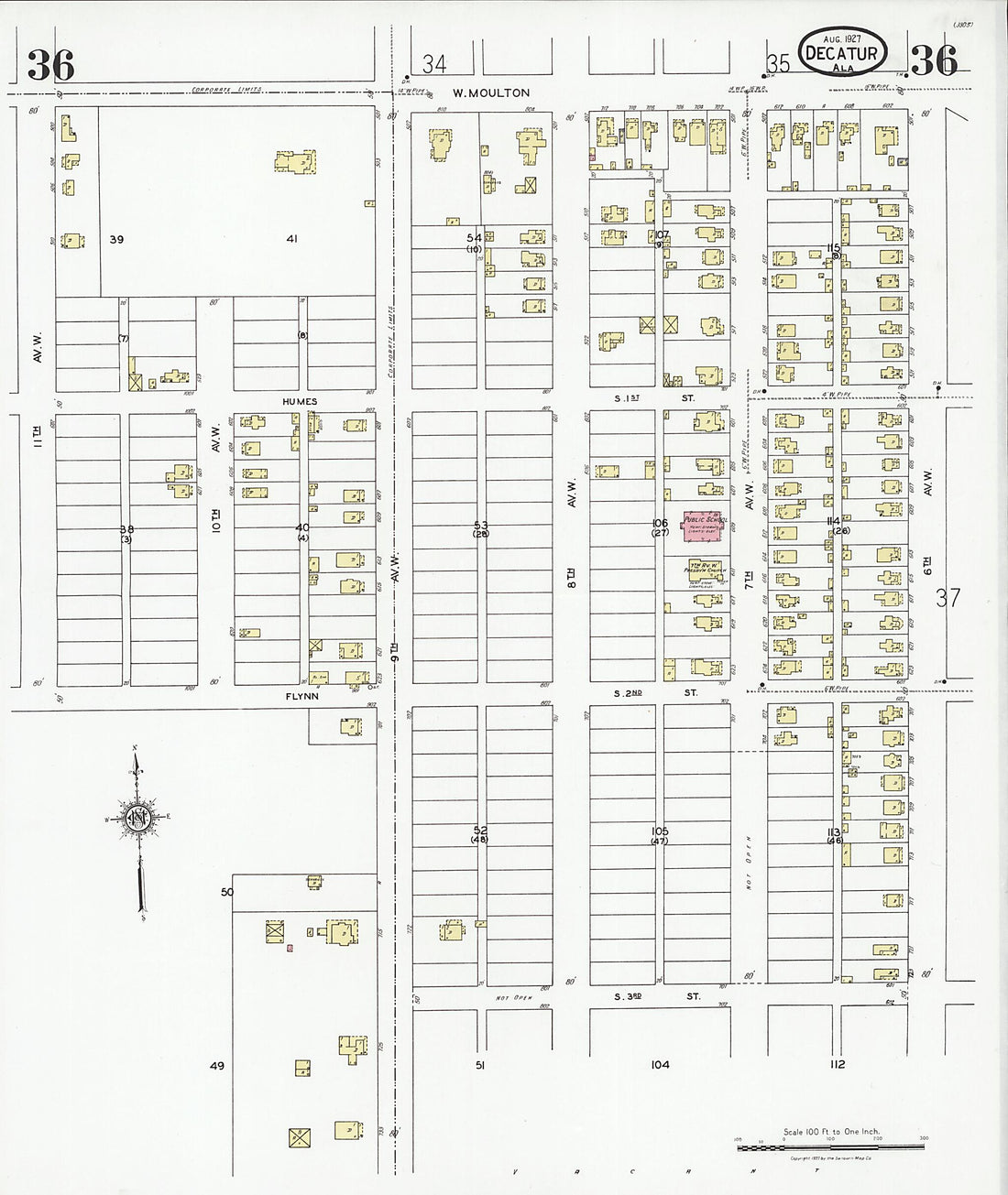 This old map of Decatur, Morgan County, Alabama was created by Sanborn Map Company in 1927