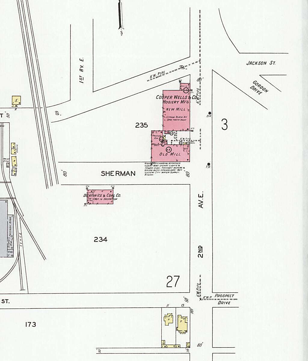 This old map of Decatur, Morgan County, Alabama was created by Sanborn Map Company in 1927