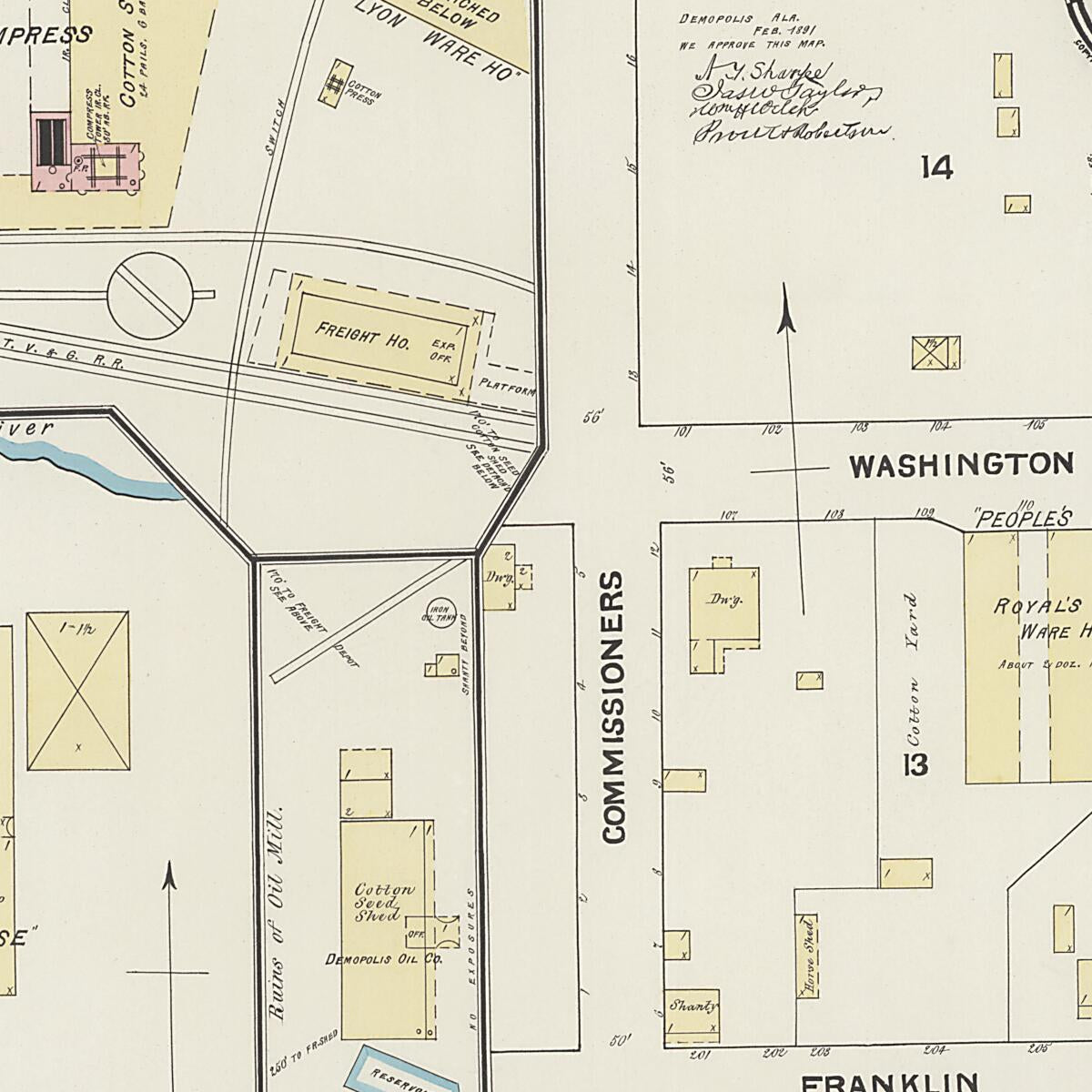 This old map of Demopolis, Marengo County, Alabama was created by Sanborn Map Company in 1891