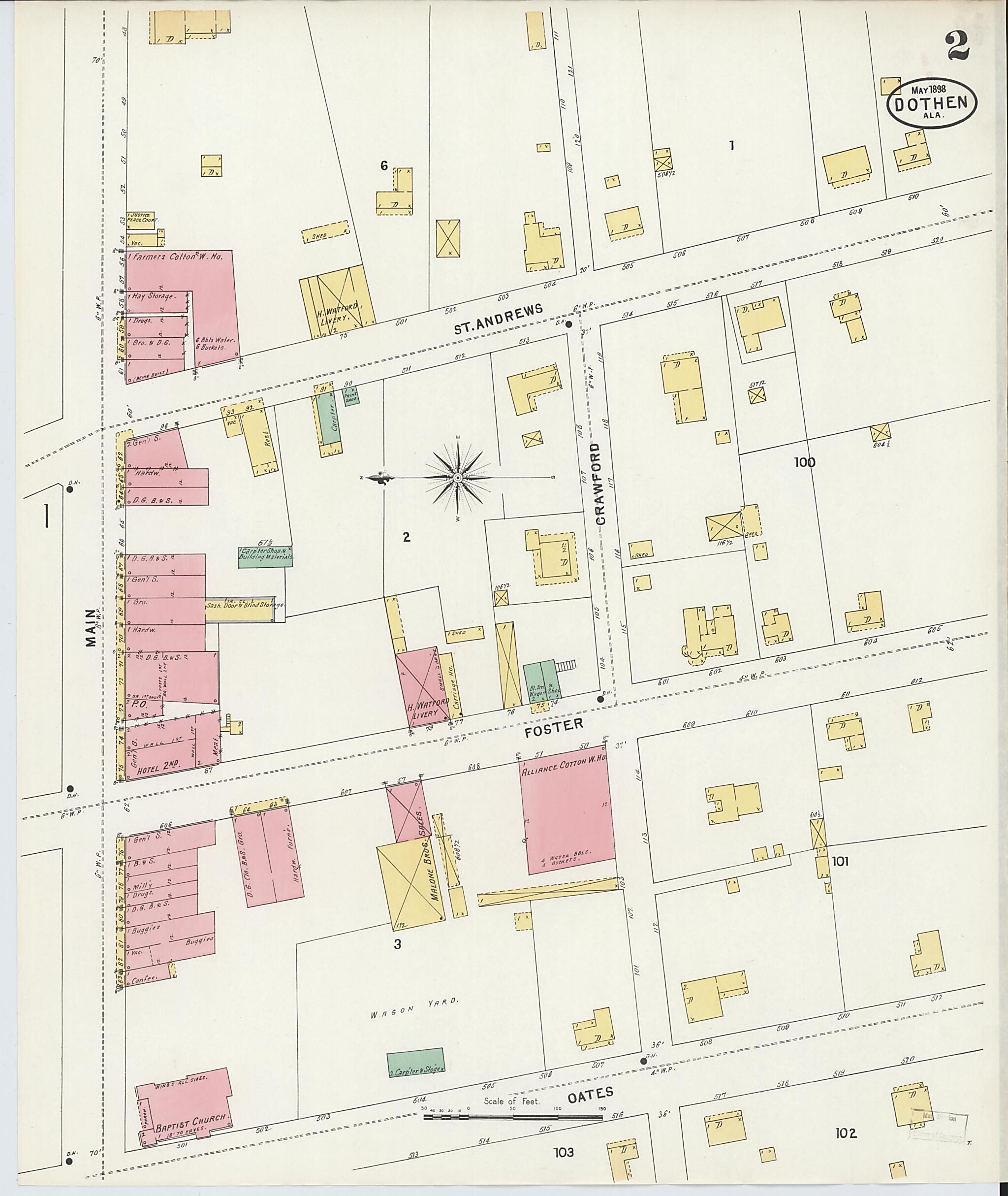 Dothan, Houston County, Alabama 1898 (Sheet 2 of 3) by Relic Map Company