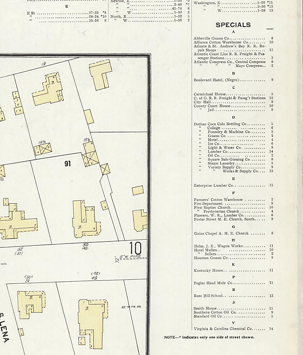 This old map of Dothan, Houston County, Alabama was created by Sanborn Map Company in 1907
