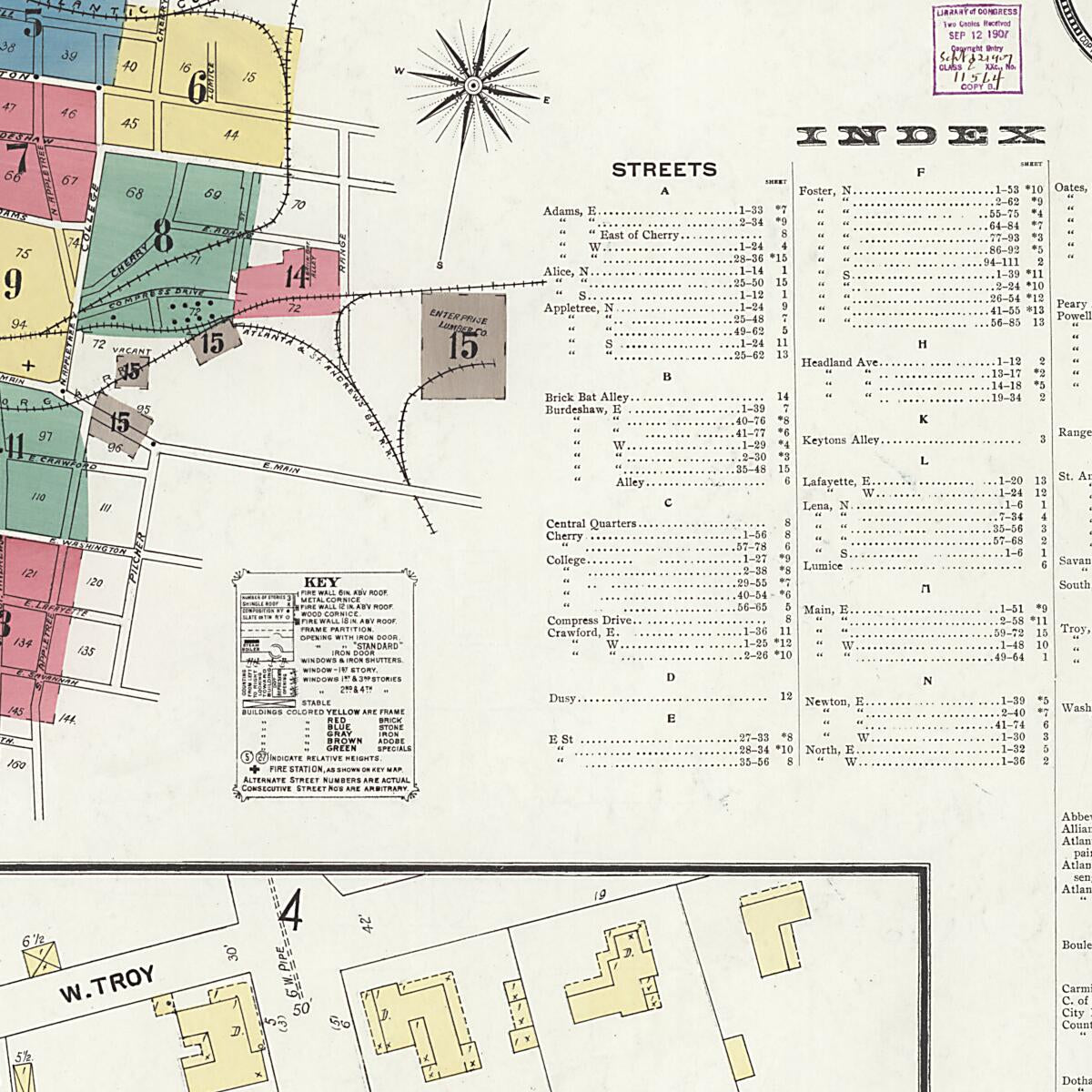 This old map of Dothan, Houston County, Alabama was created by Sanborn Map Company in 1907
