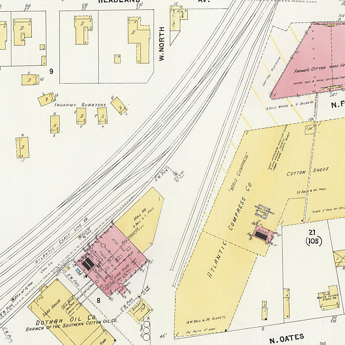 This old map of Dothan, Houston County, Alabama was created by Sanborn Map Company in 1907