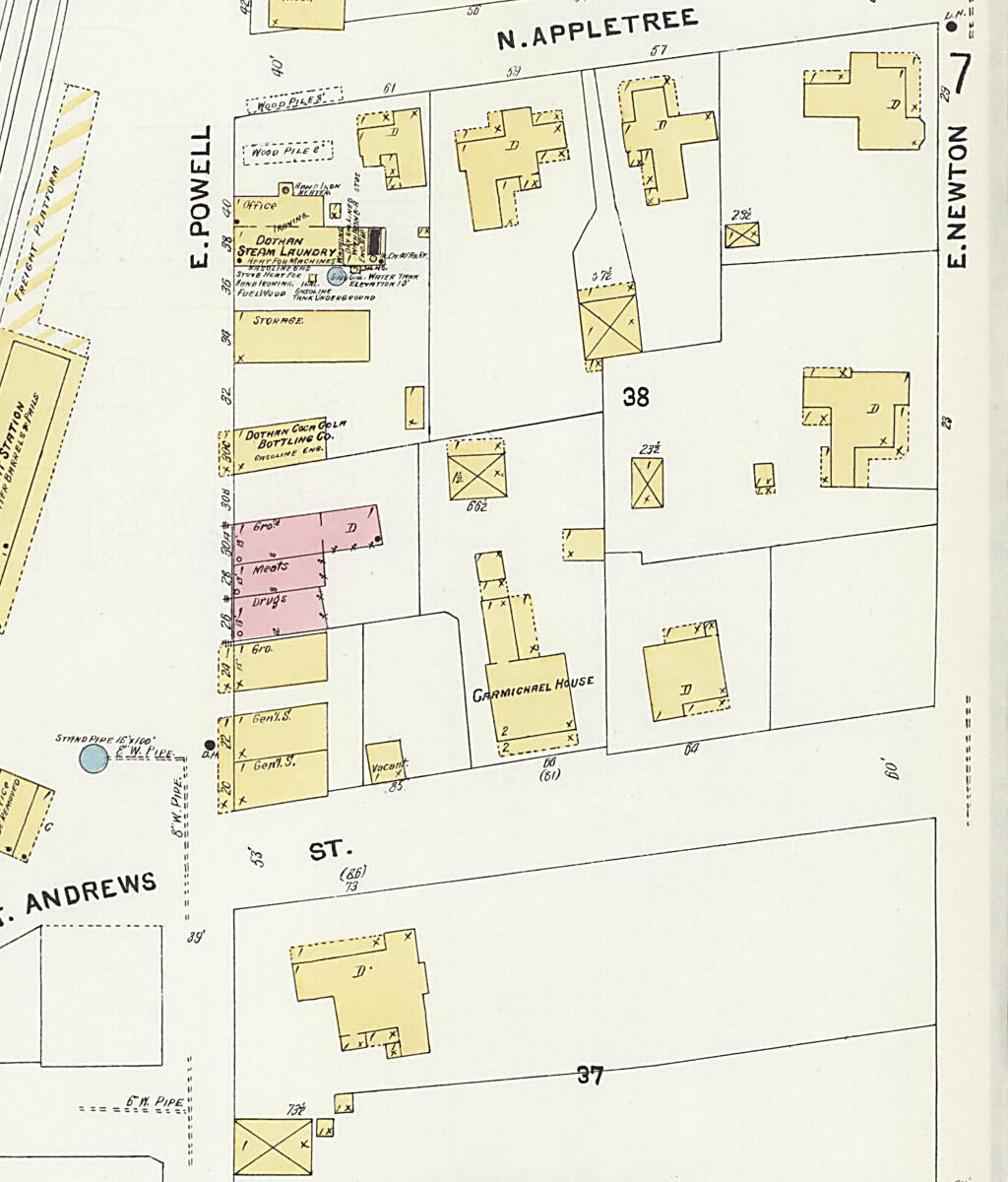 This old map of Dothan, Houston County, Alabama was created by Sanborn Map Company in 1907