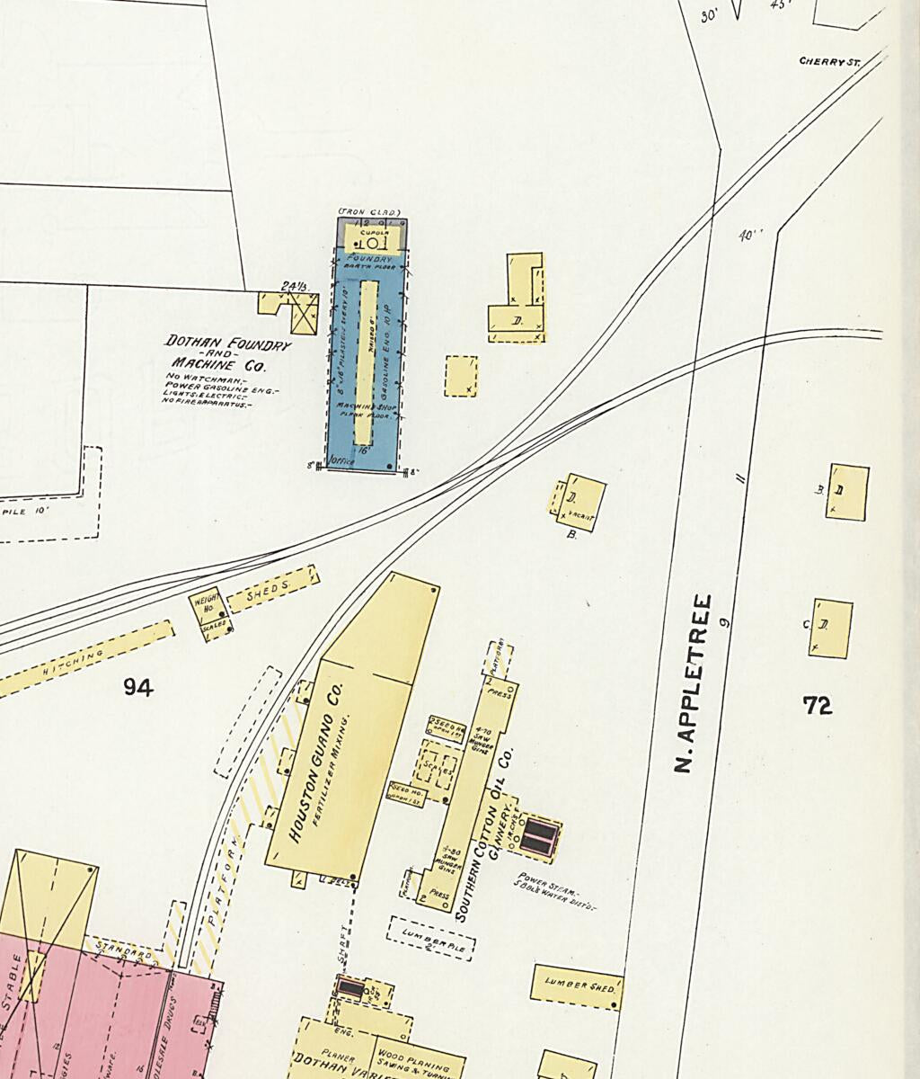 This old map of Dothan, Houston County, Alabama was created by Sanborn Map Company in 1907
