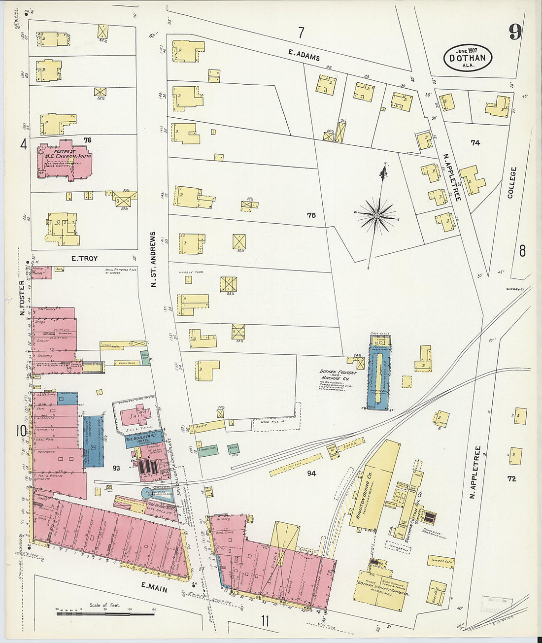 This old map of Dothan, Houston County, Alabama was created by Sanborn Map Company in 1907