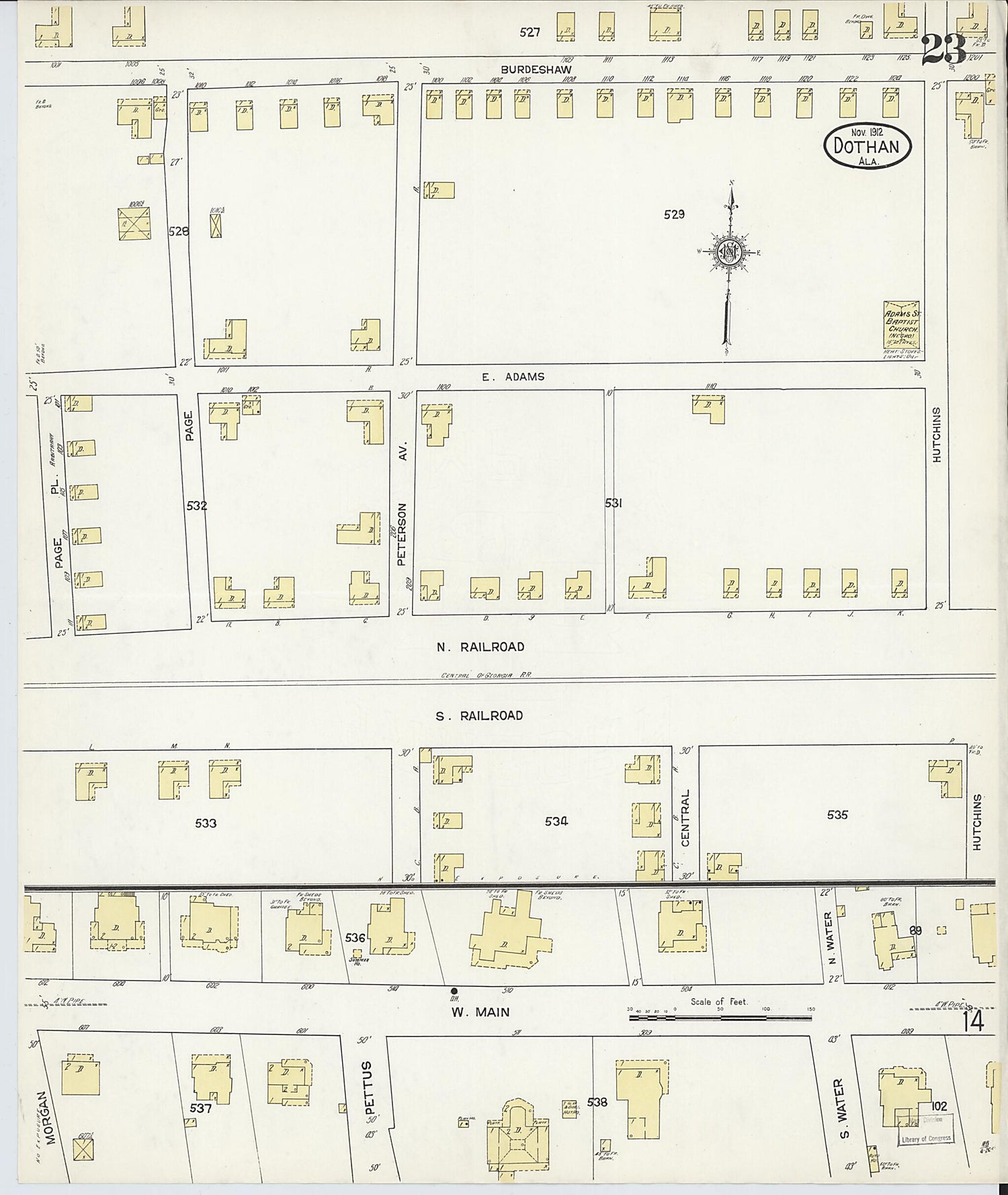 This old map of Dothan, Houston County, Alabama was created by Sanborn Map Company in 1912