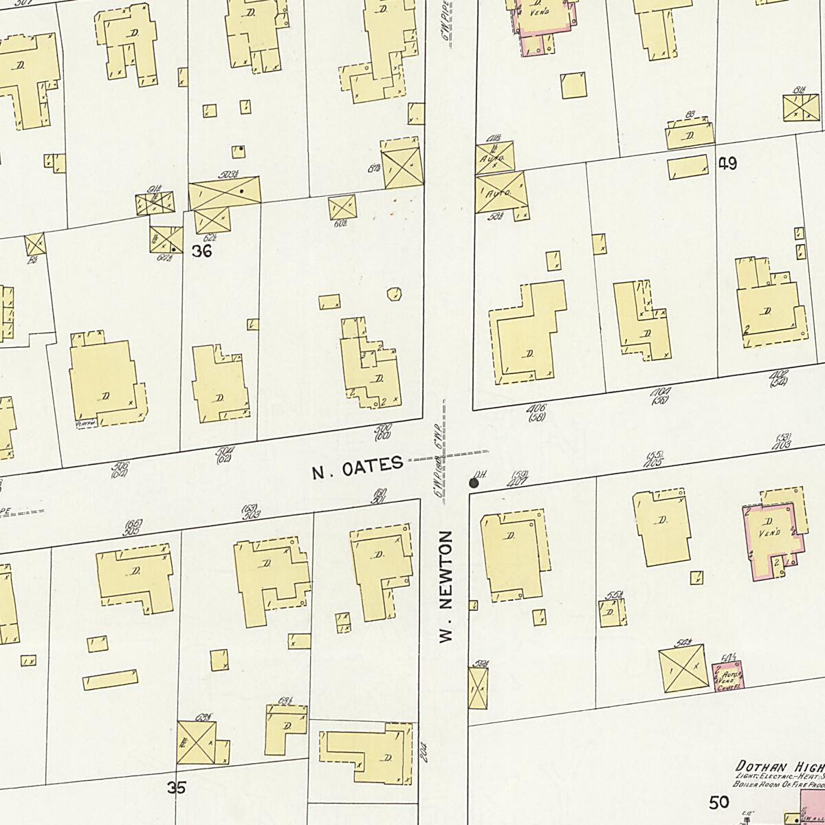 This old map of Dothan, Houston County, Alabama was created by Sanborn Map Company in 1912