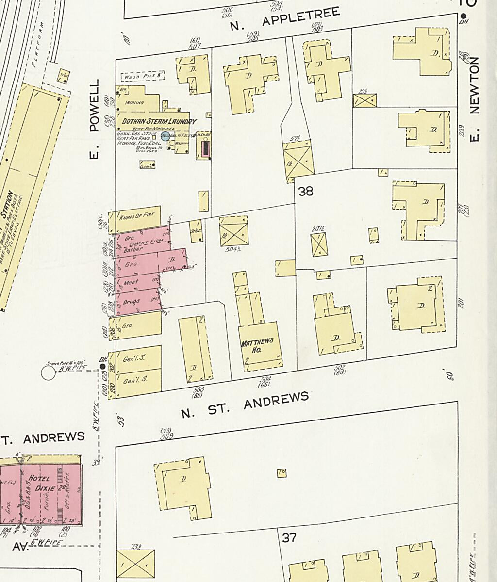 This old map of Dothan, Houston County, Alabama was created by Sanborn Map Company in 1912