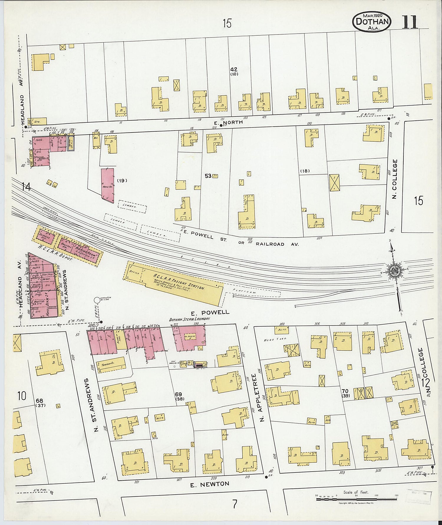This old map of Dothan, Houston County, Alabama was created by Sanborn Map Company in 1920