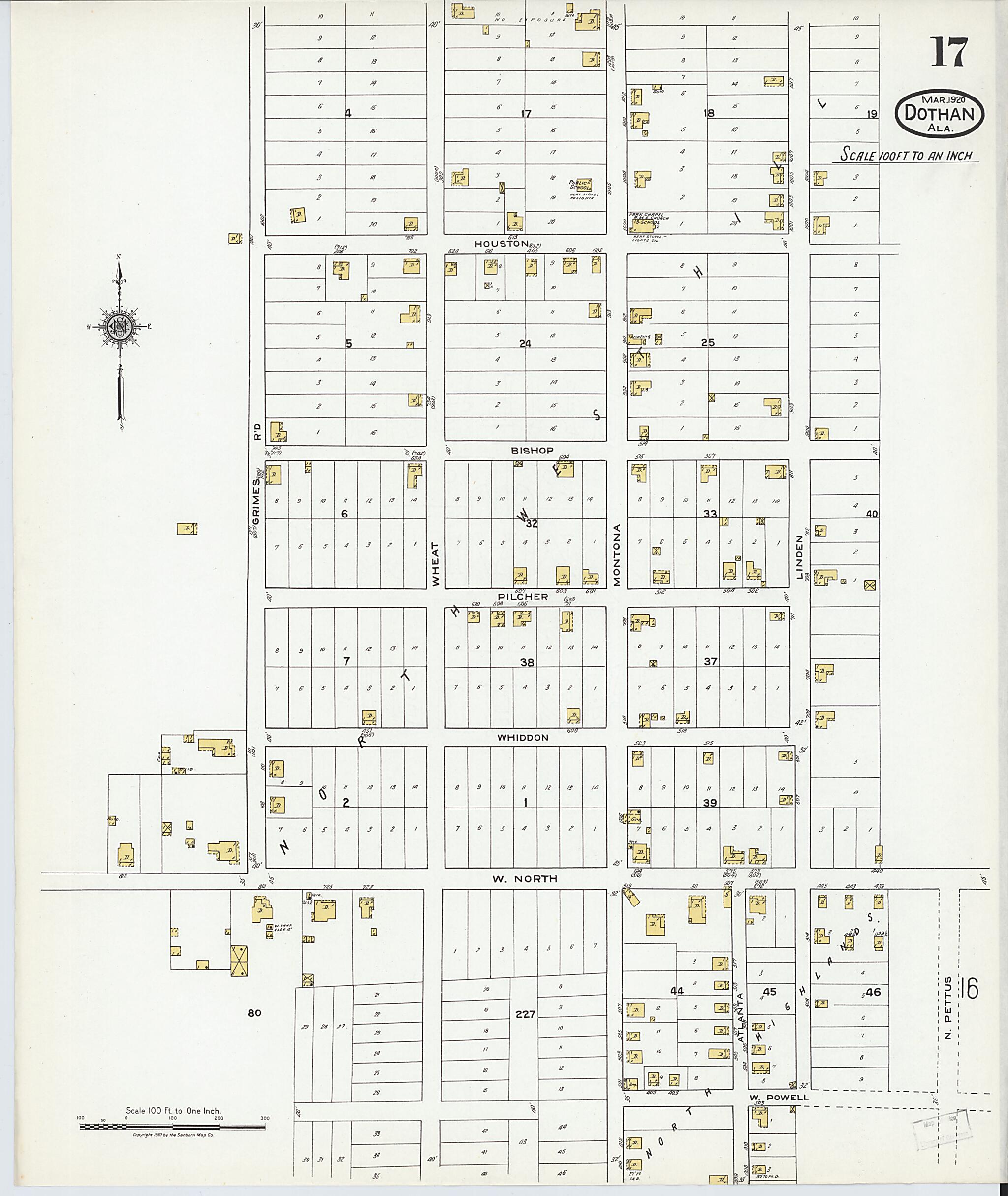Dothan, Houston County, Alabama 1920 (Sheet 17 of 27) by Relic Map Company