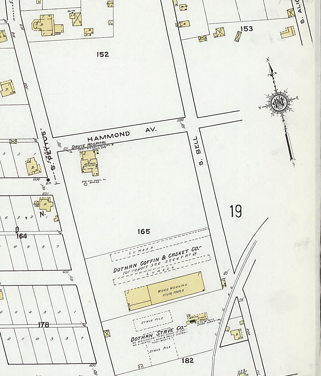 This old map of Dothan, Houston County, Alabama was created by Sanborn Map Company in 1920