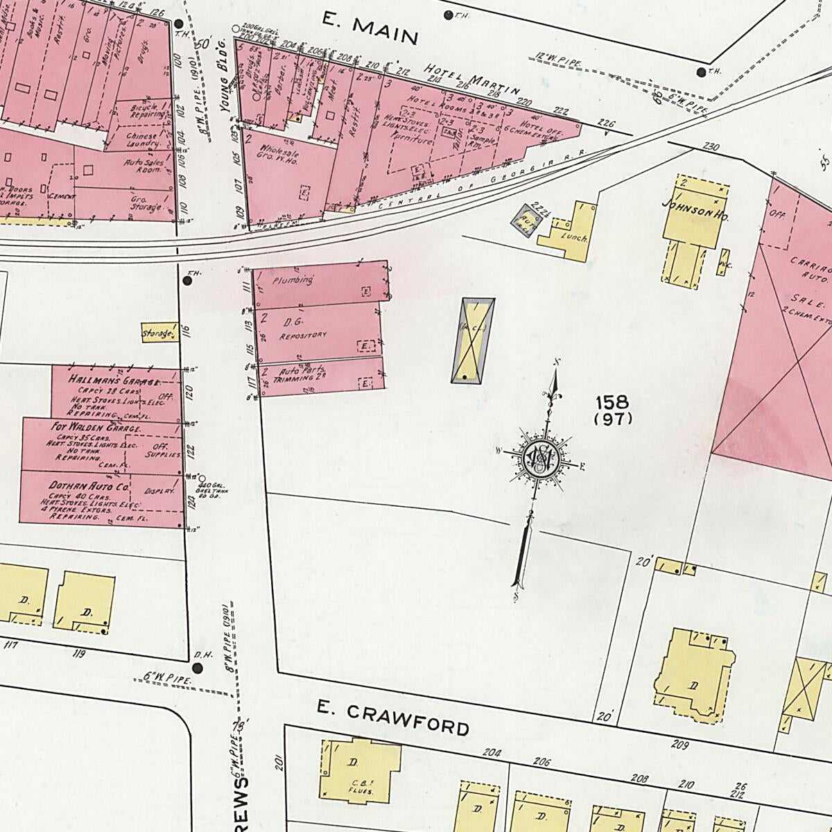 This old map of Dothan, Houston County, Alabama was created by Sanborn Map Company in 1920