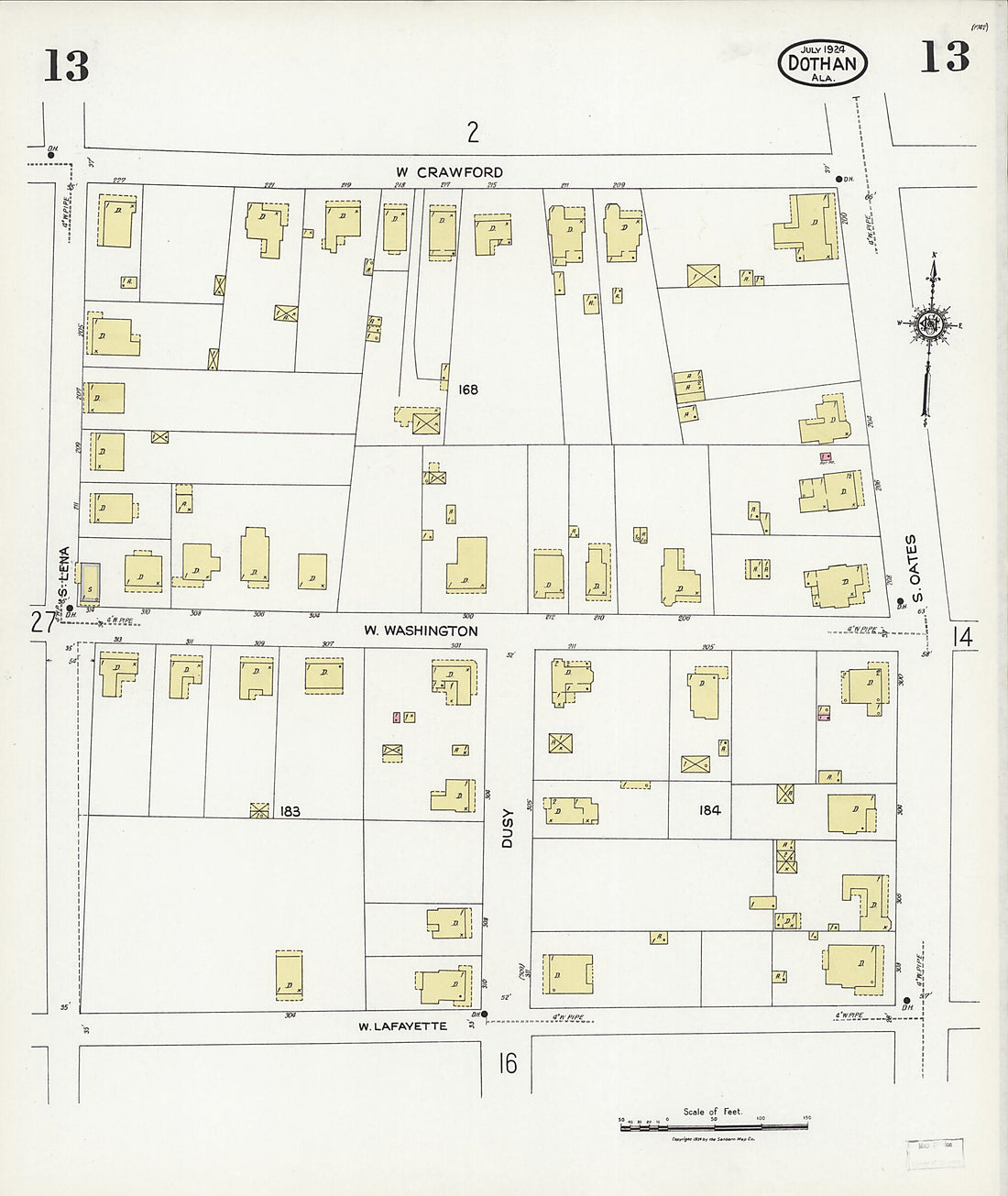 This old map of Dothan, Houston County, Alabama was created by Sanborn Map Company in 1924