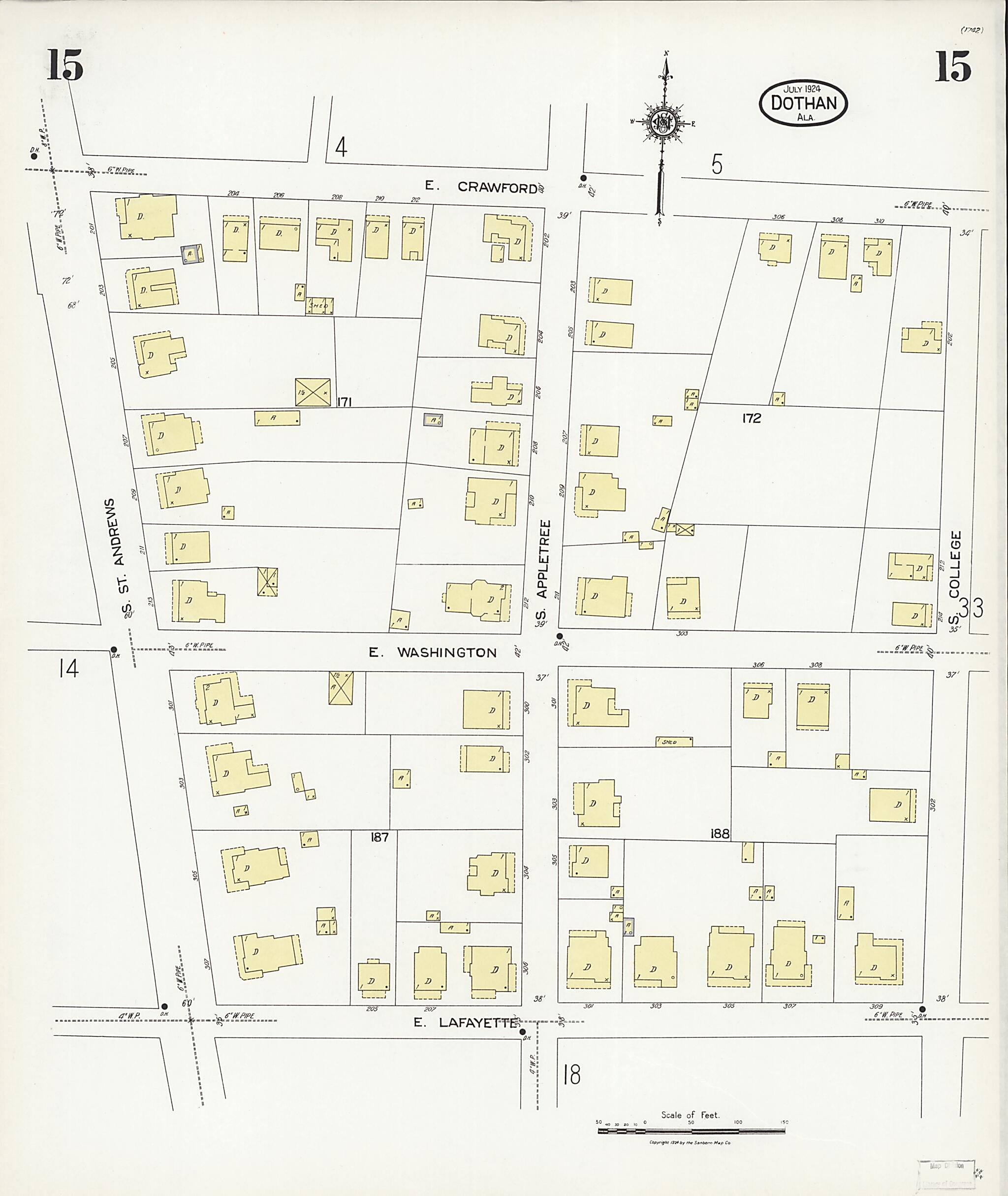 Dothan, Houston County, Alabama 1924 (Sheet 15 of 36) by Relic Map Company