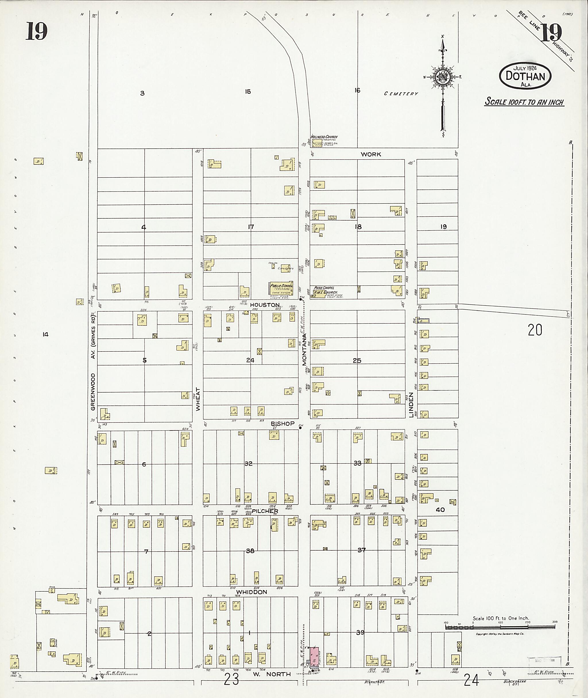 Dothan, Houston County, Alabama 1924 (Sheet 19 of 36) by Relic Map Company