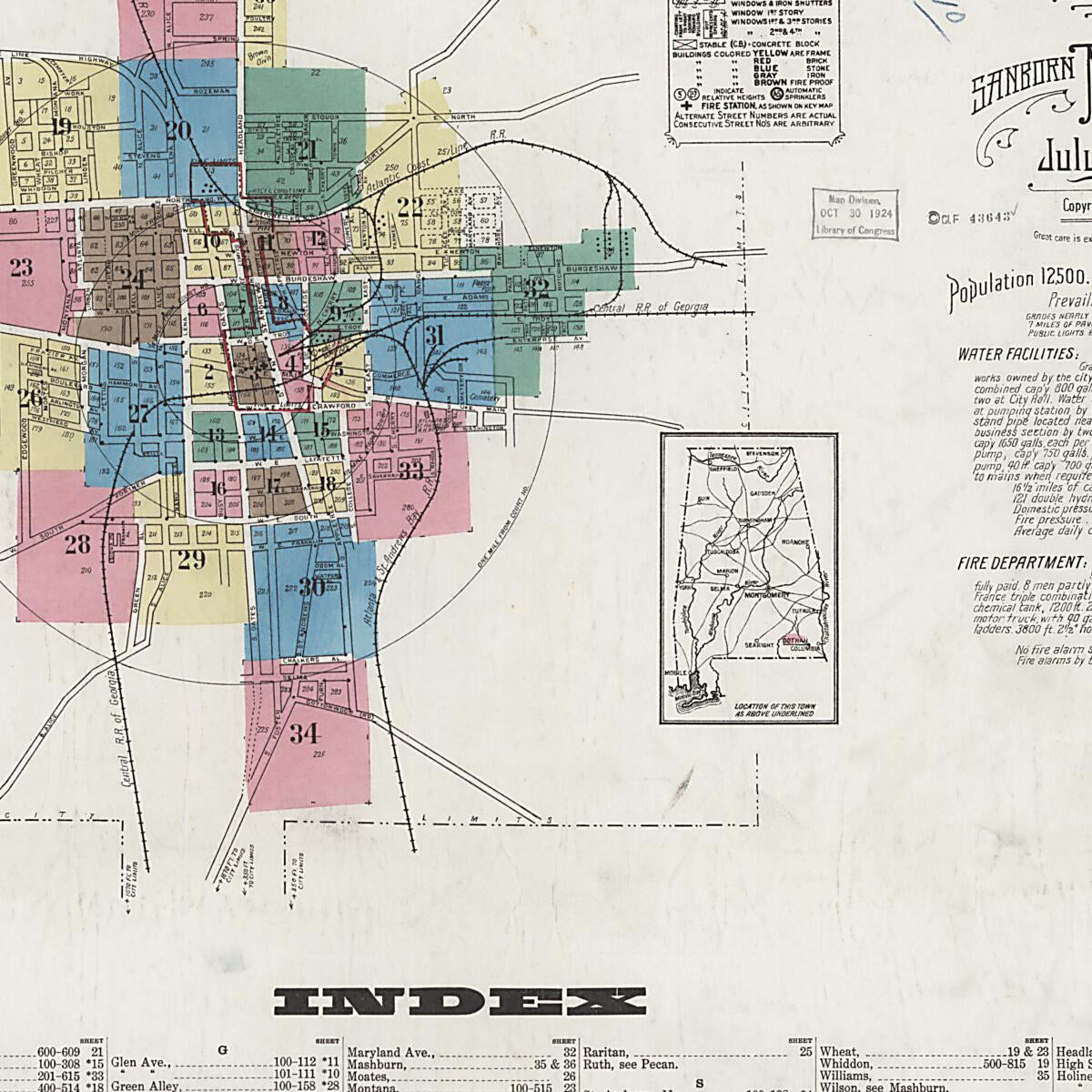 This old map of Dothan, Houston County, Alabama was created by Sanborn Map Company in 1924