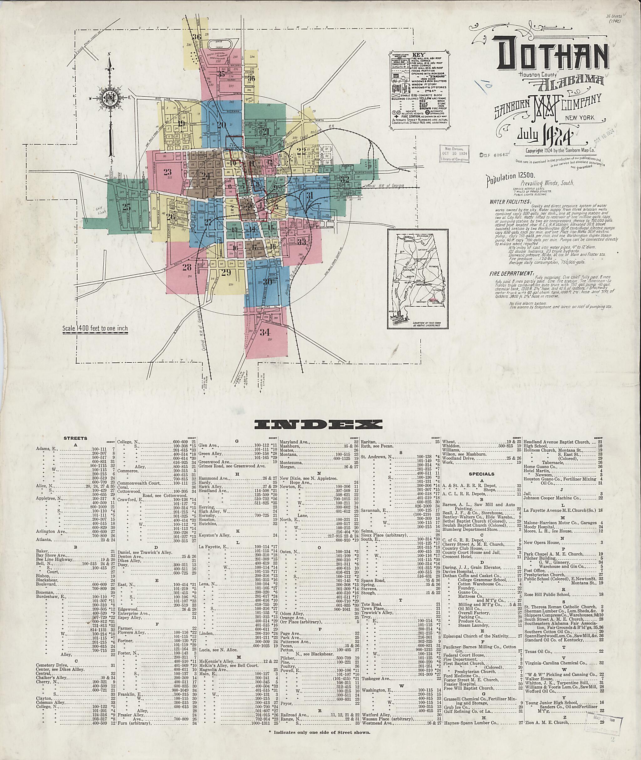 Dothan, Houston County, Alabama 1924 (Sheet 1 of 36) by Relic Map Company