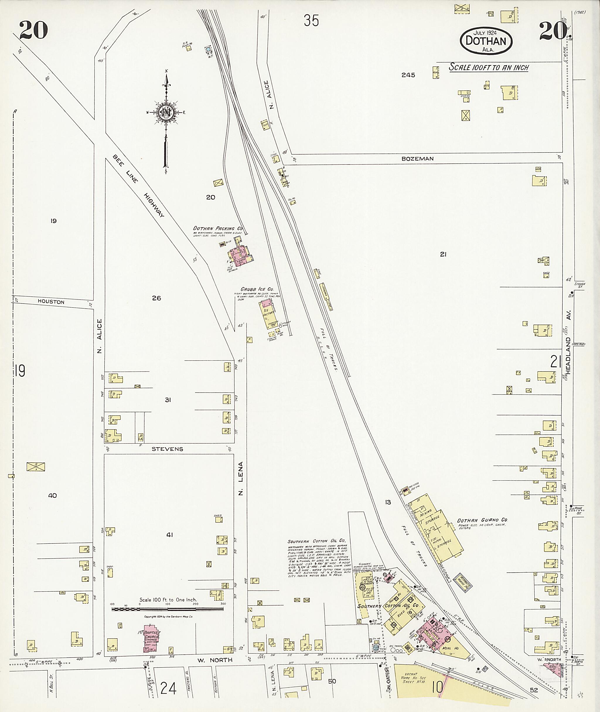 Dothan, Houston County, Alabama 1924 (Sheet 20 of 36) by Relic Map Company