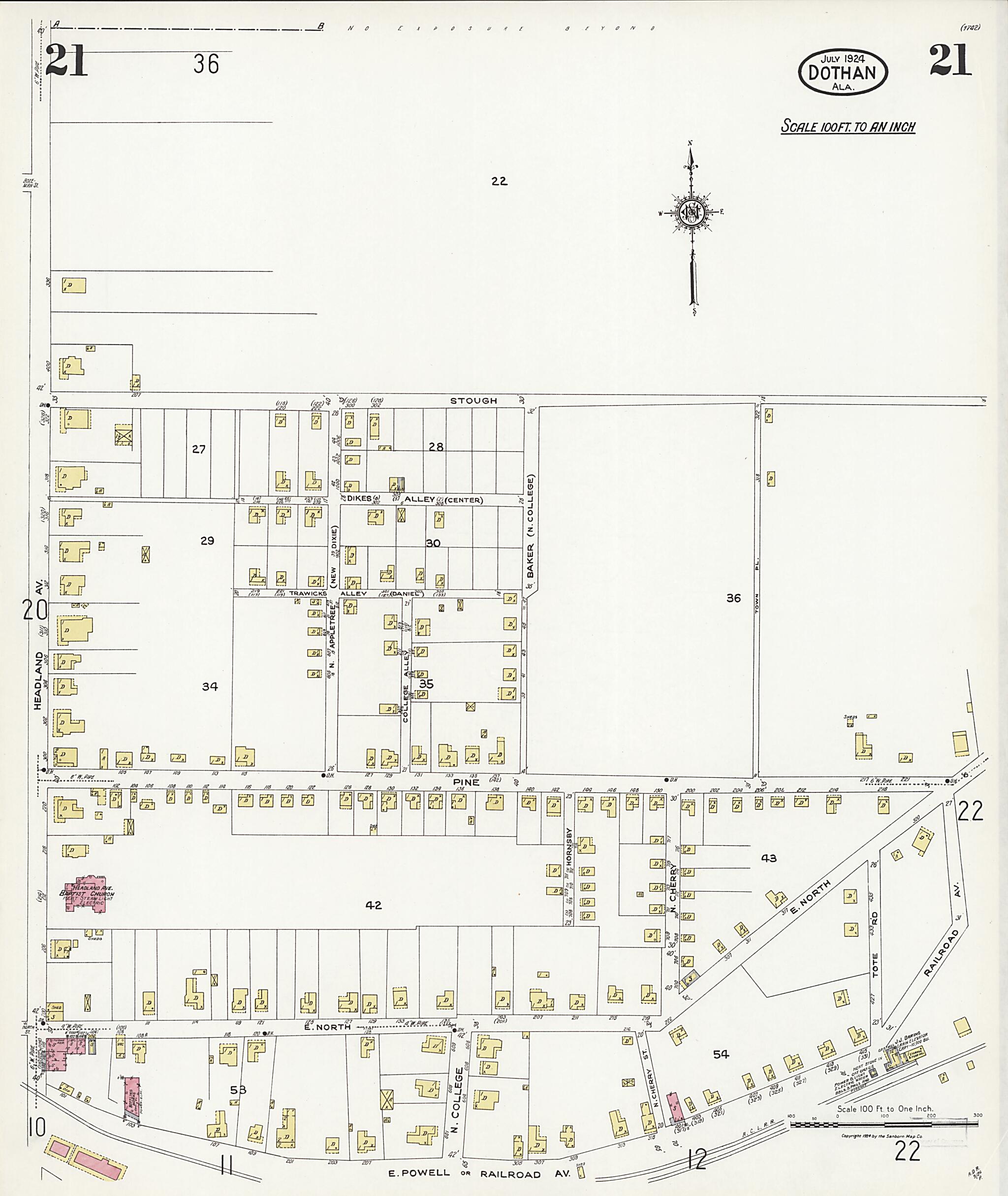 Dothan, Houston County, Alabama 1924 (Sheet 21 of 36) by Relic Map Company