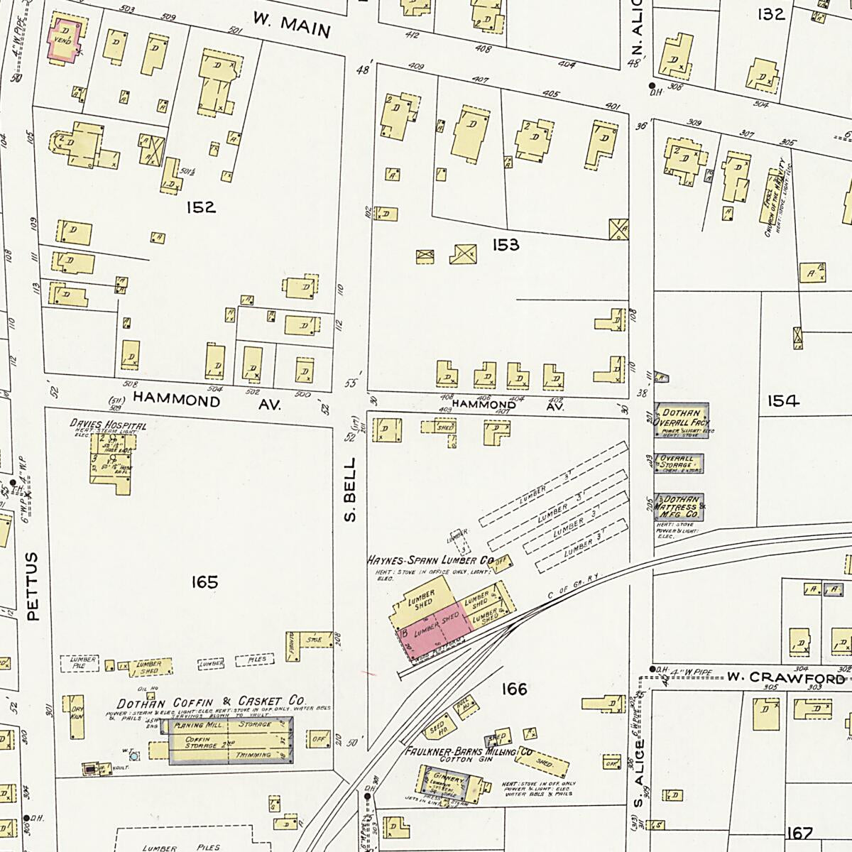 This old map of Dothan, Houston County, Alabama was created by Sanborn Map Company in 1924