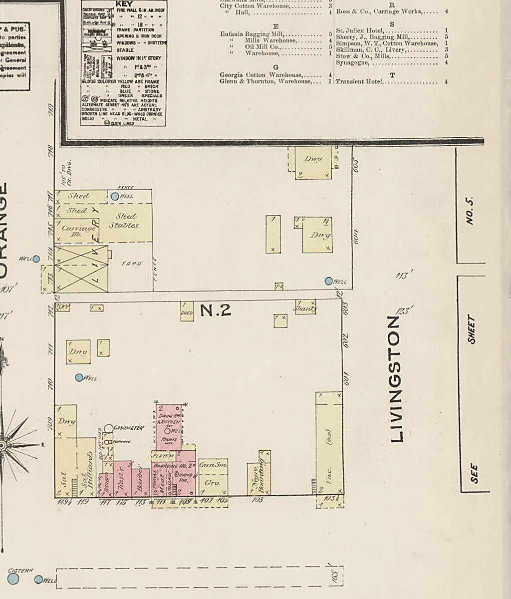 This old map of Eufaula, Barbour County, Alabama was created by Sanborn Map Company in 1885