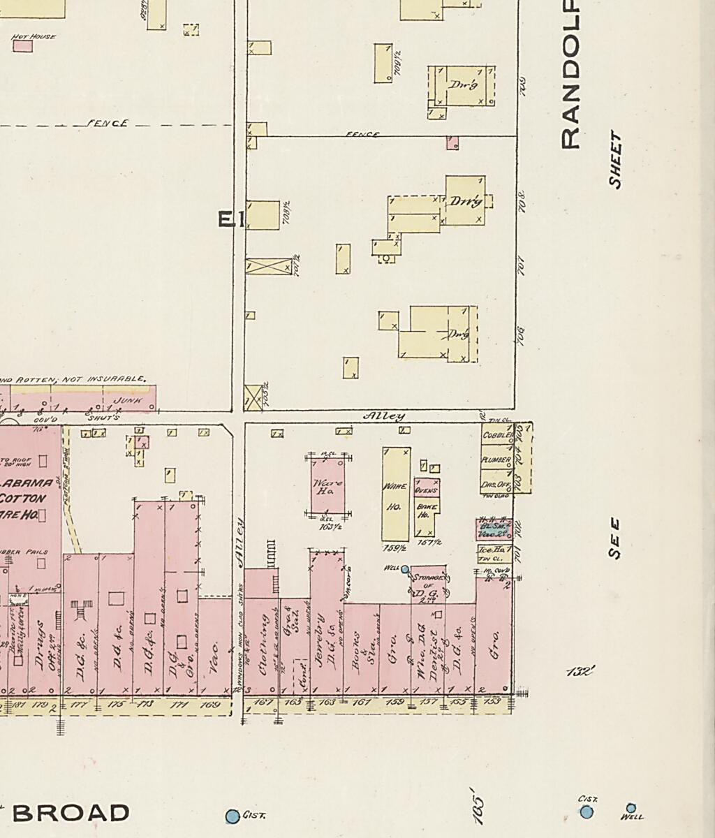 This old map of Eufaula, Barbour County, Alabama was created by Sanborn Map Company in 1885