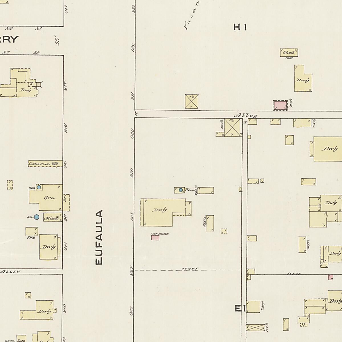 This old map of Eufaula, Barbour County, Alabama was created by Sanborn Map Company in 1885