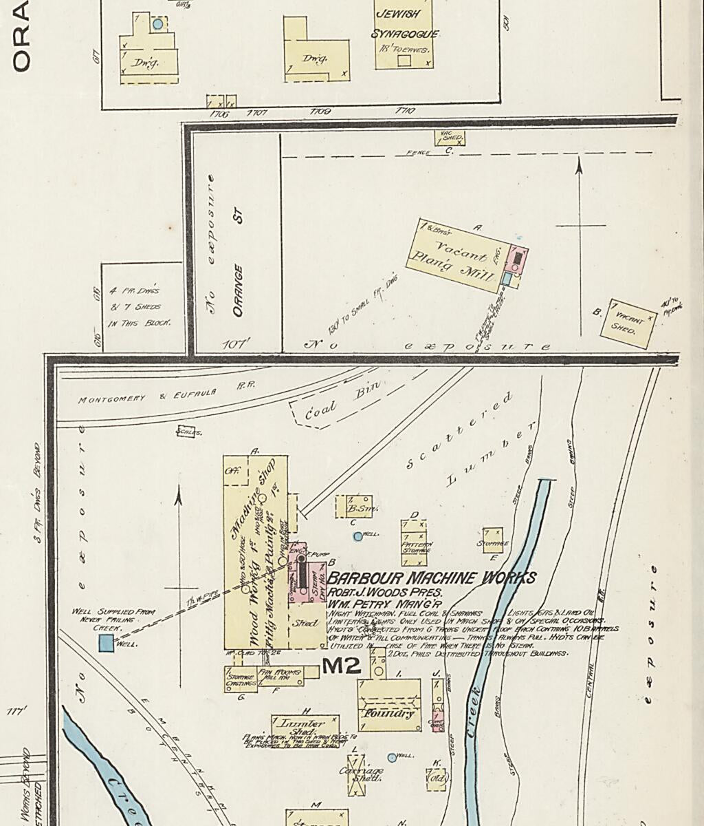This old map of Eufaula, Barbour County, Alabama was created by Sanborn Map Company in 1885