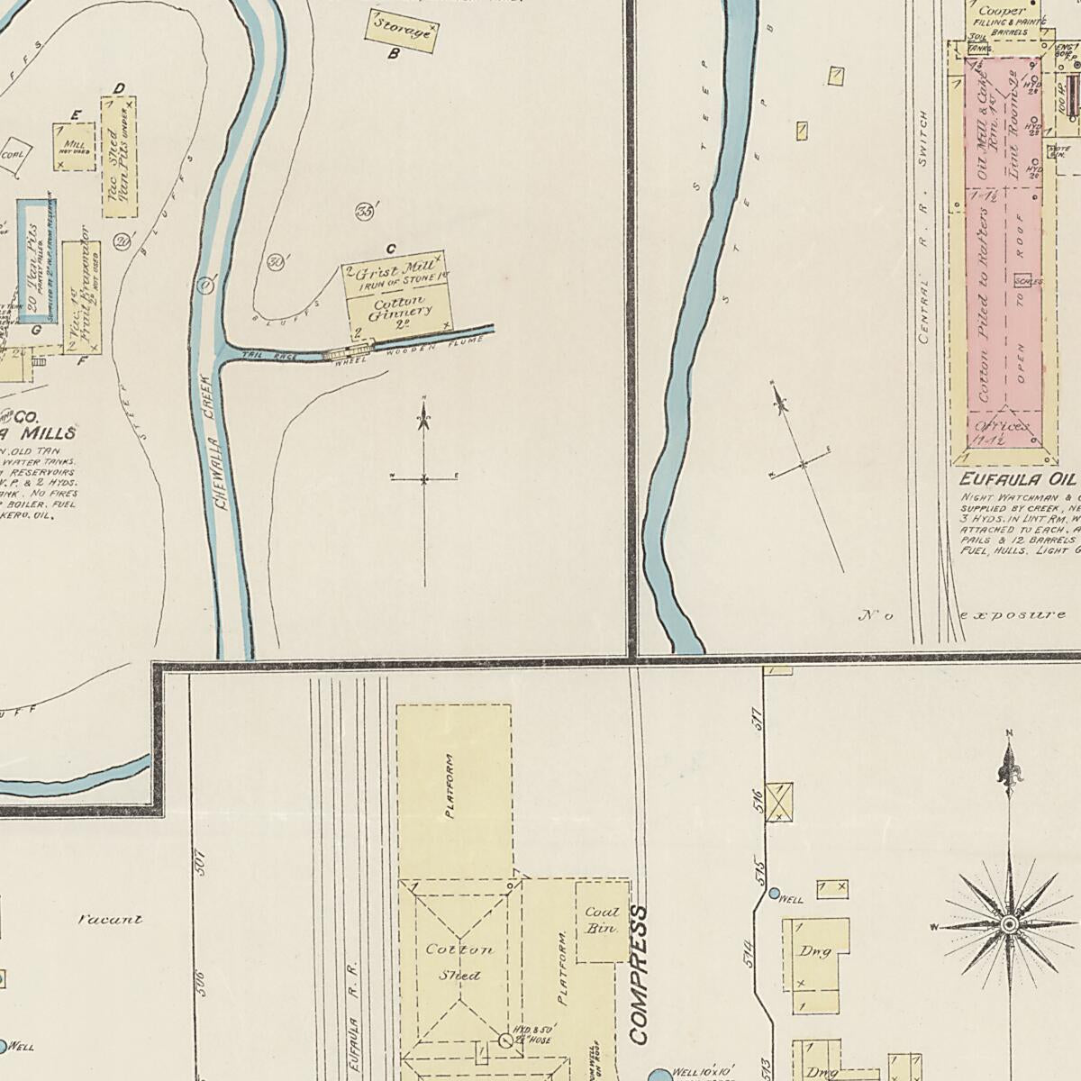 This old map of Eufaula, Barbour County, Alabama was created by Sanborn Map Company in 1885
